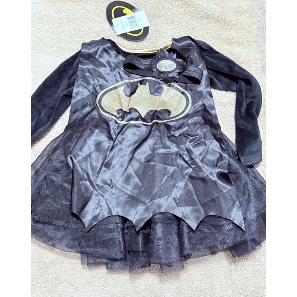 DC 24 Month Girl Batman Costume Dress Up Dress With Came & Headband Velvet Dress - Picture 3 of 8